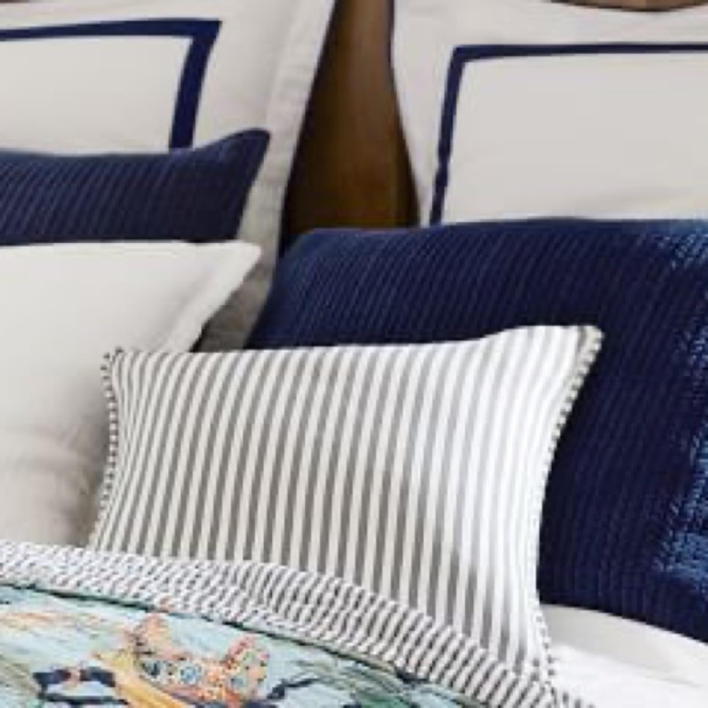 New Pottery Barn Catalina Reversible Ticking Stripe Pillow Cover 18”, Gray